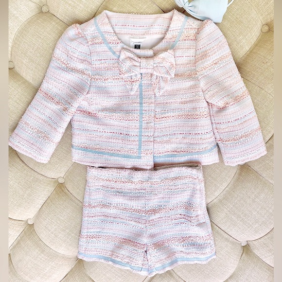 JANIE AND JACK Pink Blue Boucle Tweed 4 pcs Dress Set - Picture 2 of 6